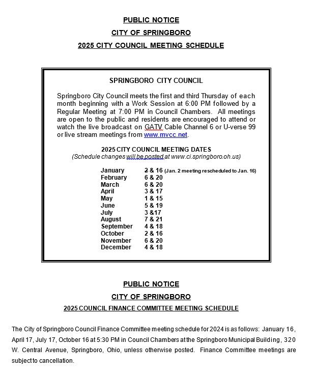 2025 City Council Meeting Schedule