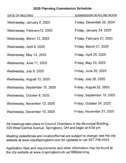 2025 Planning Commission Schedule
