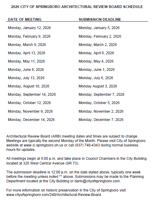 2026 ARB Meeting Schedule