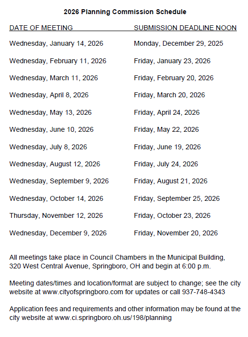 2026 Planning Commission Meeting Schedule
